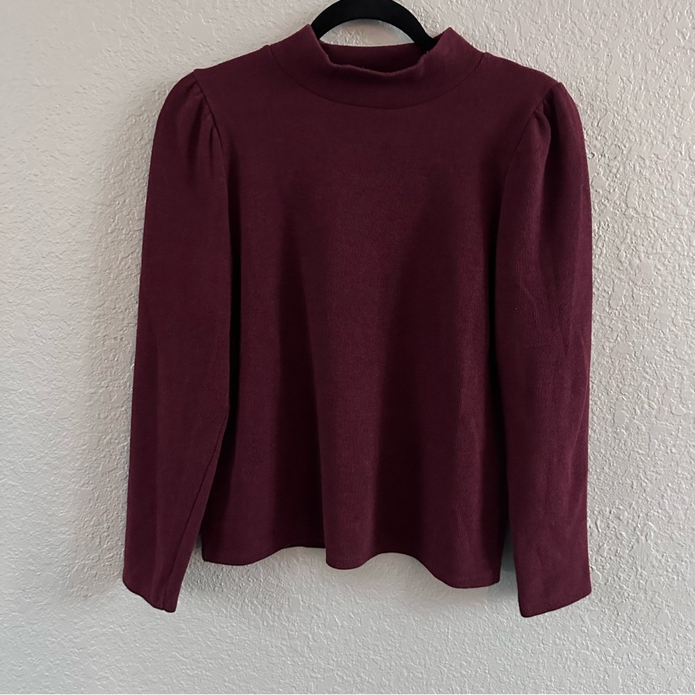 Madewell Burgundy Mock Neck Puff Sleeve Sweater Size M